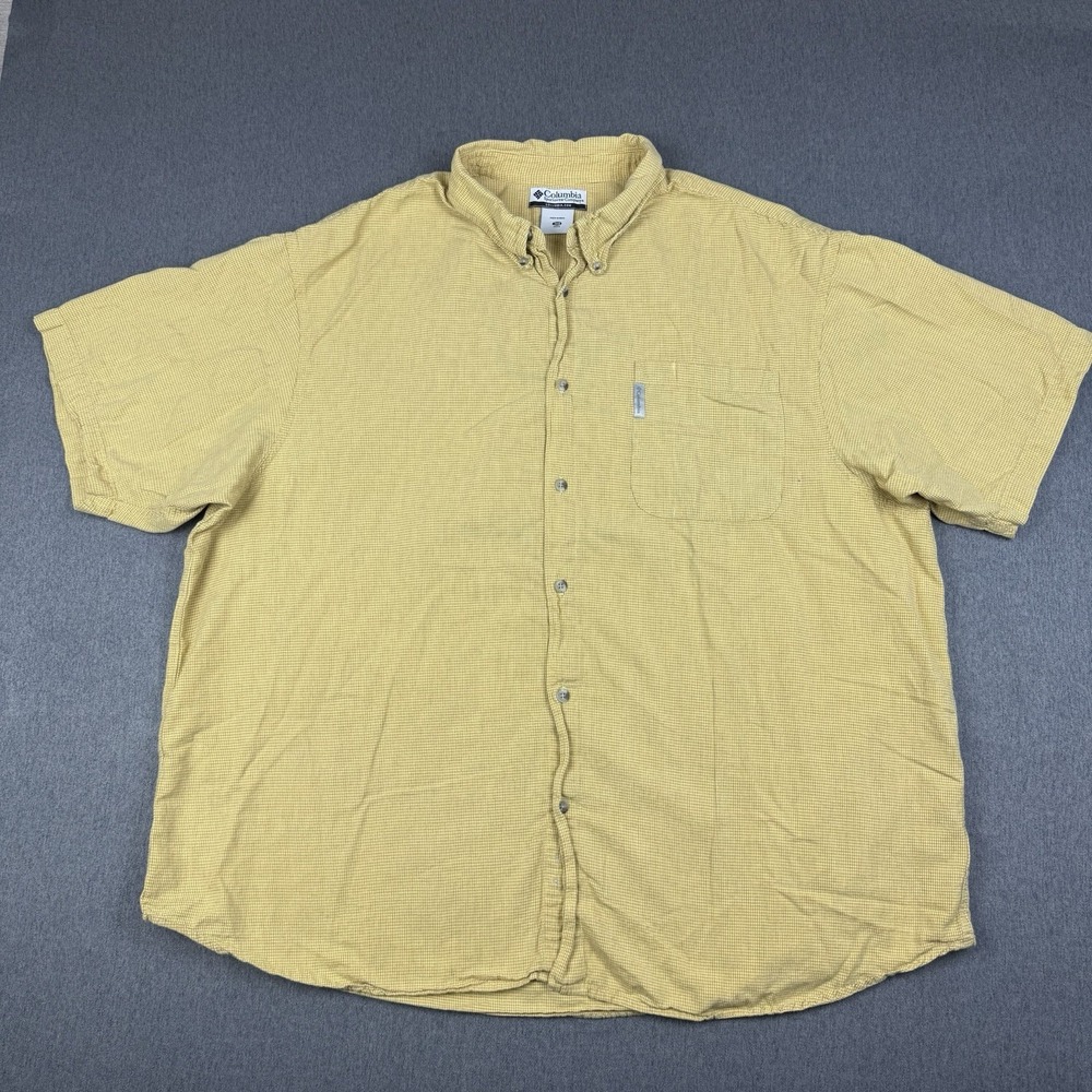 MENS 3XB Columbia Yellow Plaid Camping Button Down Shirt Collared Short Sleeve